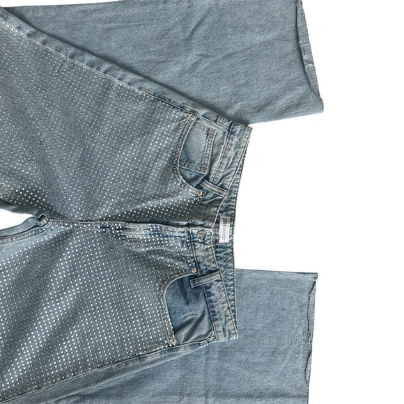 ZARA Rhinestone Embellished Light Wash Wide Leg Jeans | Size EUR 40 / US 8 - Picture 2 of 7